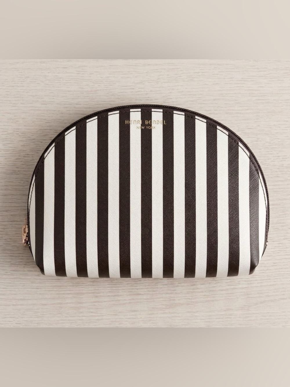 henri bendel Brown & White Vertical Stripe Cosmetic Pouch